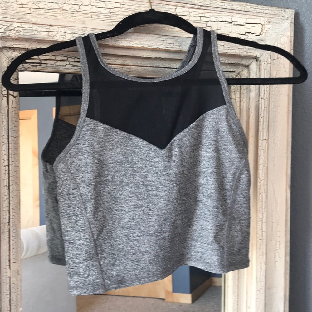 Grey mesh sports crop top